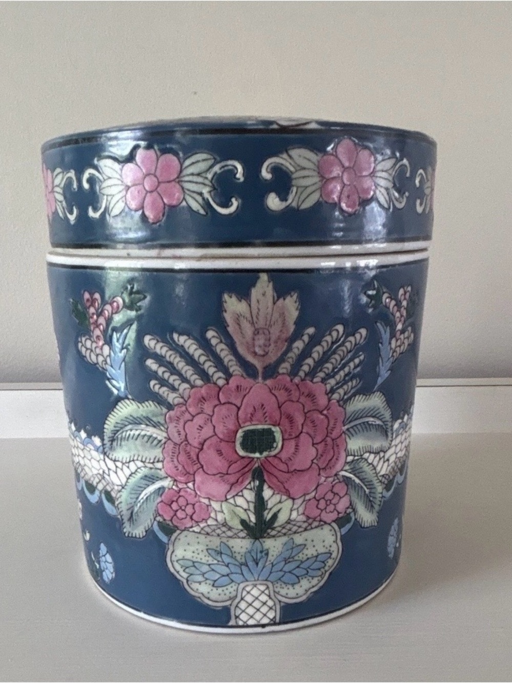 Decorative Blue Floral Ceramic Canister - Pink & Blue